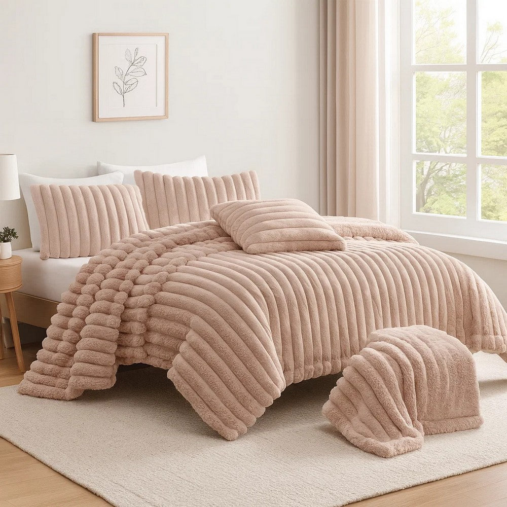 Sieno 4pc King Comforter Set | Blush Pink Faux Fur | Micro Mink Back