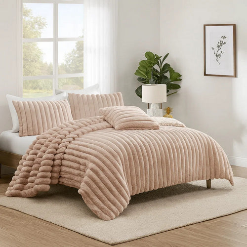 Sieno 4pc King Comforter Set | Blush Pink Faux Fur | Micro Mink Back
