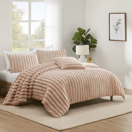 Sieno 4pc King Comforter Set | Blush Pink Faux Fur | Micro Mink Back