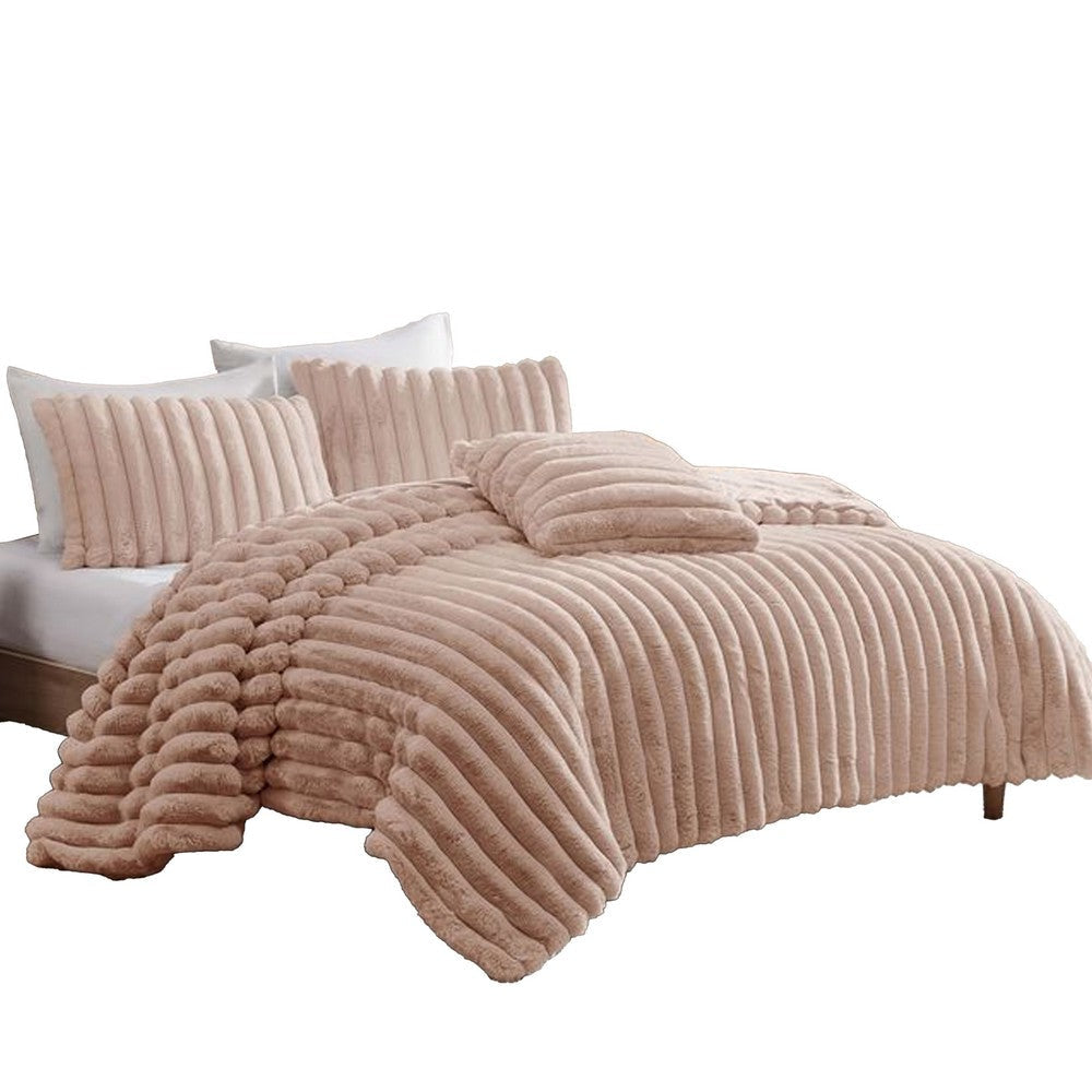 Sieno 4pc King Comforter Set | Blush Pink Faux Fur | Micro Mink Back