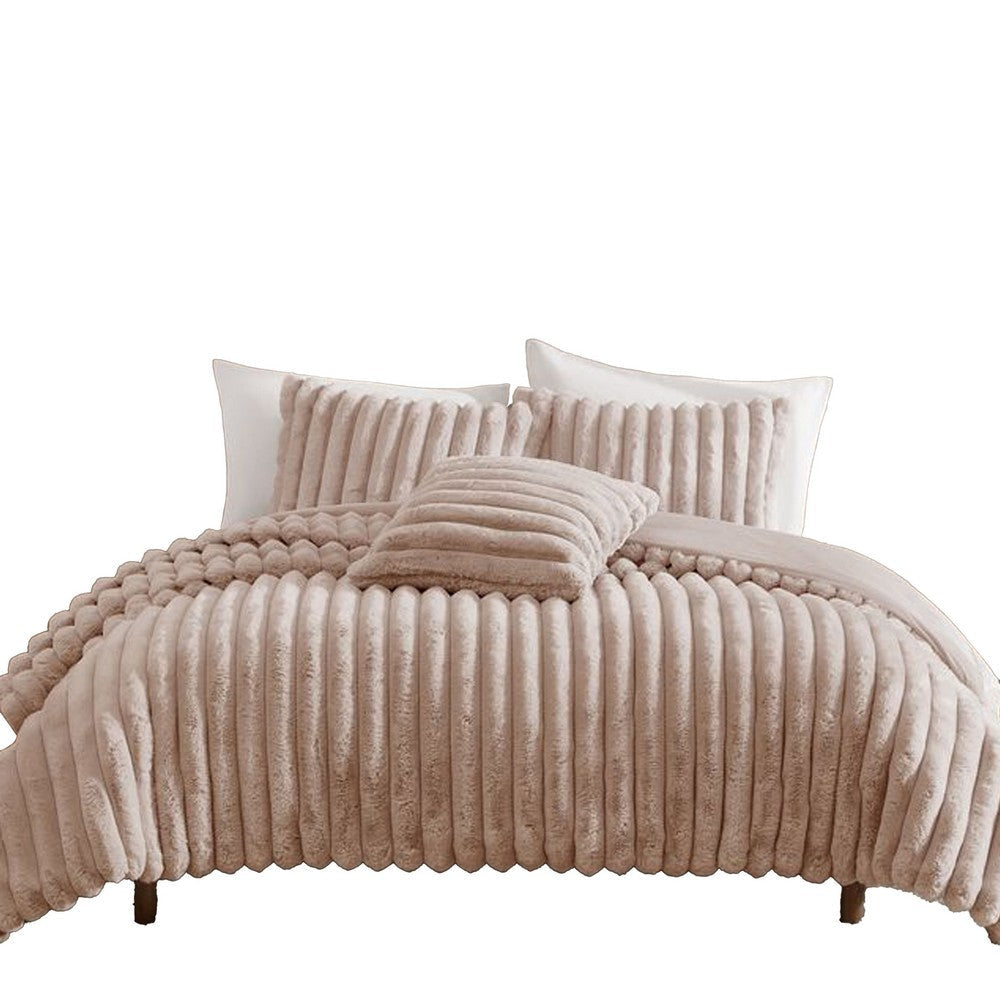 Sieno 4pc Queen Comforter Set | Blush Pink Faux Fur | Micro Mink Back
