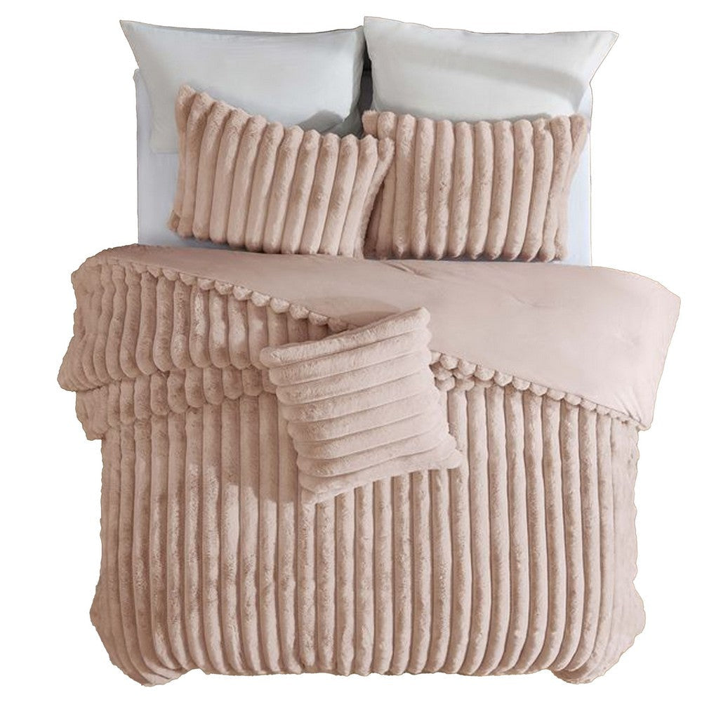 Sieno 4pc Queen Comforter Set | Blush Pink Faux Fur | Micro Mink Back