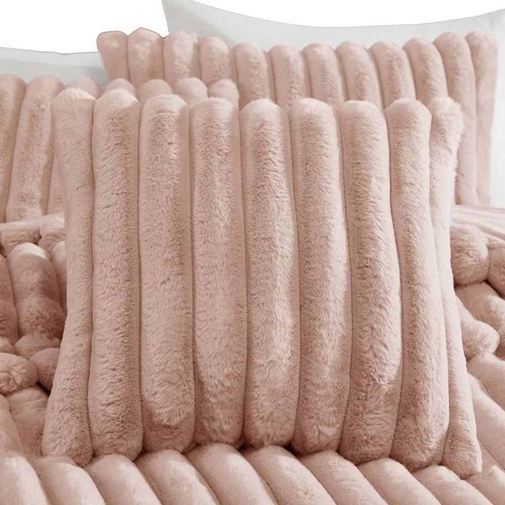 Sieno 4pc Queen Comforter Set | Blush Pink Faux Fur | Micro Mink Back