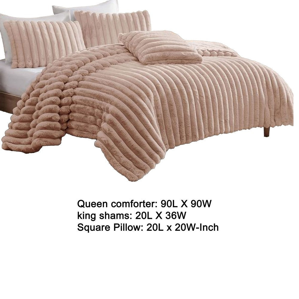 Sieno 4pc Queen Comforter Set | Blush Pink Faux Fur | Micro Mink Back
