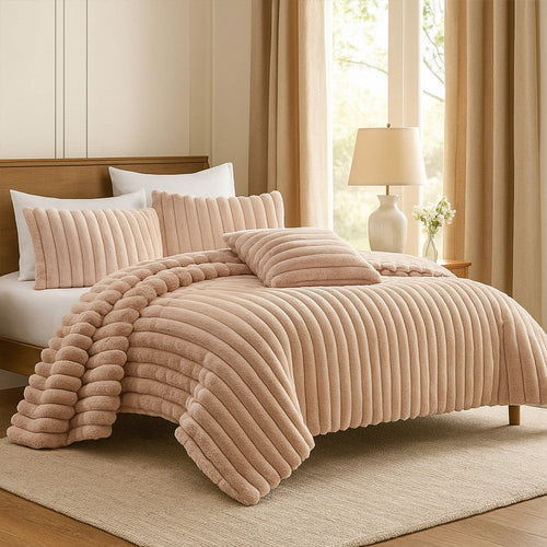 Sieno 4pc Queen Comforter Set | Blush Pink Faux Fur | Micro Mink Back