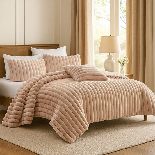 Sieno 4pc Queen Comforter Set | Blush Pink Faux Fur | Micro Mink Back