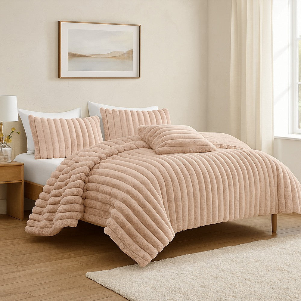 Sieno 3pc Twin XL Comforter Set | Blush Pink Faux Fur | Micro Mink