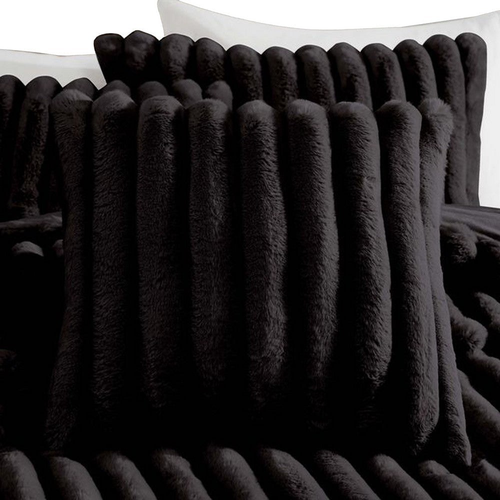Sieno 4pc King Comforter Set | Shams | Black Faux Fur Micro Mink Back