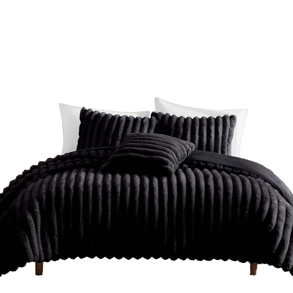 Sieno 4pc Queen Comforter Set | Shams | Black Faux Fur Micro Mink Back