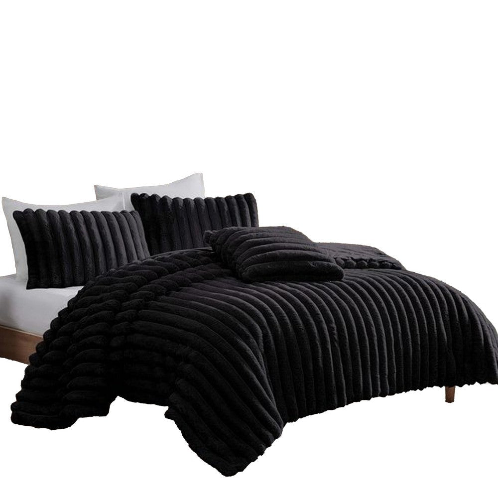 Sieno 3pc Twin XL Comforter Set | Shams | Black Faux Fur | Micro Mink