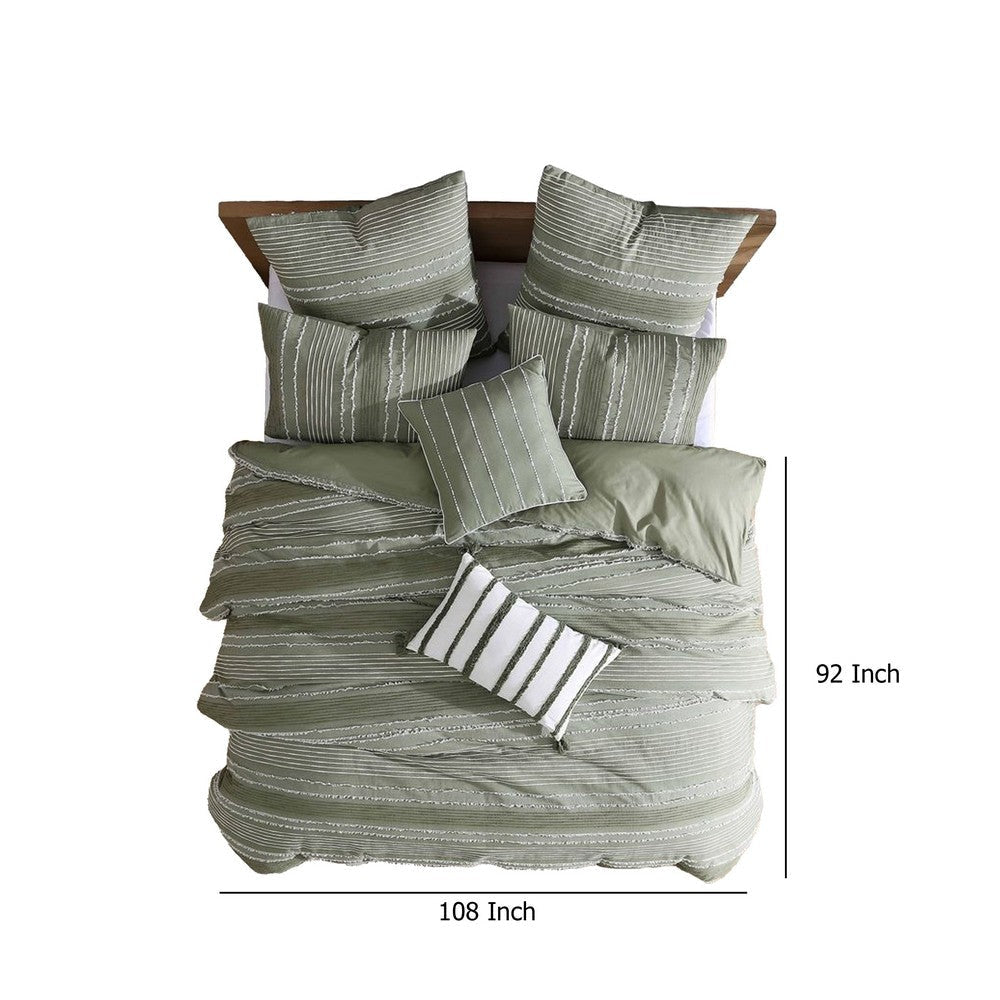 Meo 5pc King Size Comforter Set | Green Textured Woven Jacquard Stripe
