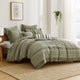 Meo 5pc King Size Comforter Set | Green Textured Woven Jacquard Stripe