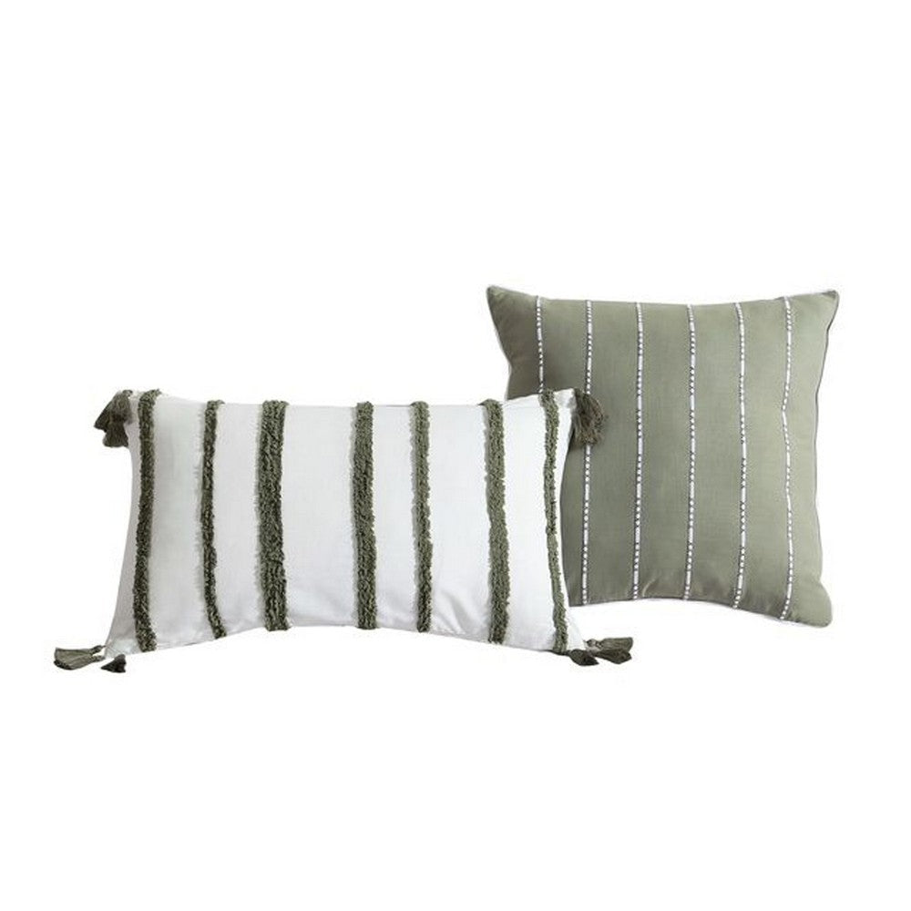 Meo 5pc Queen Comforter Set | Green Textured Woven Jacquard Stripe