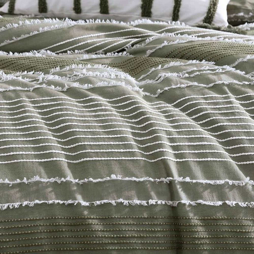 Meo 5pc Queen Comforter Set | Green Textured Woven Jacquard Stripe