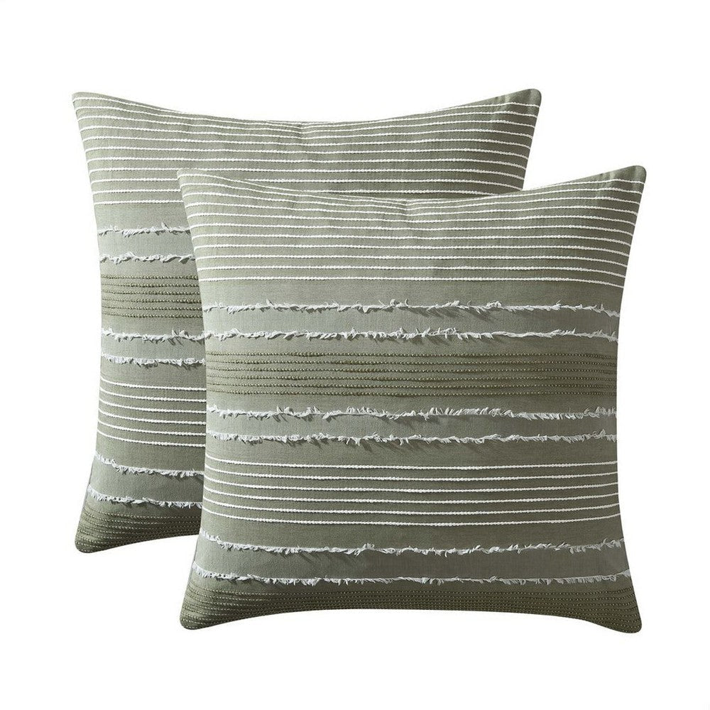 Meo Euro Sham | Textured Woven Jacquard Stripe Green Cotton | 26 x 26 BM326683