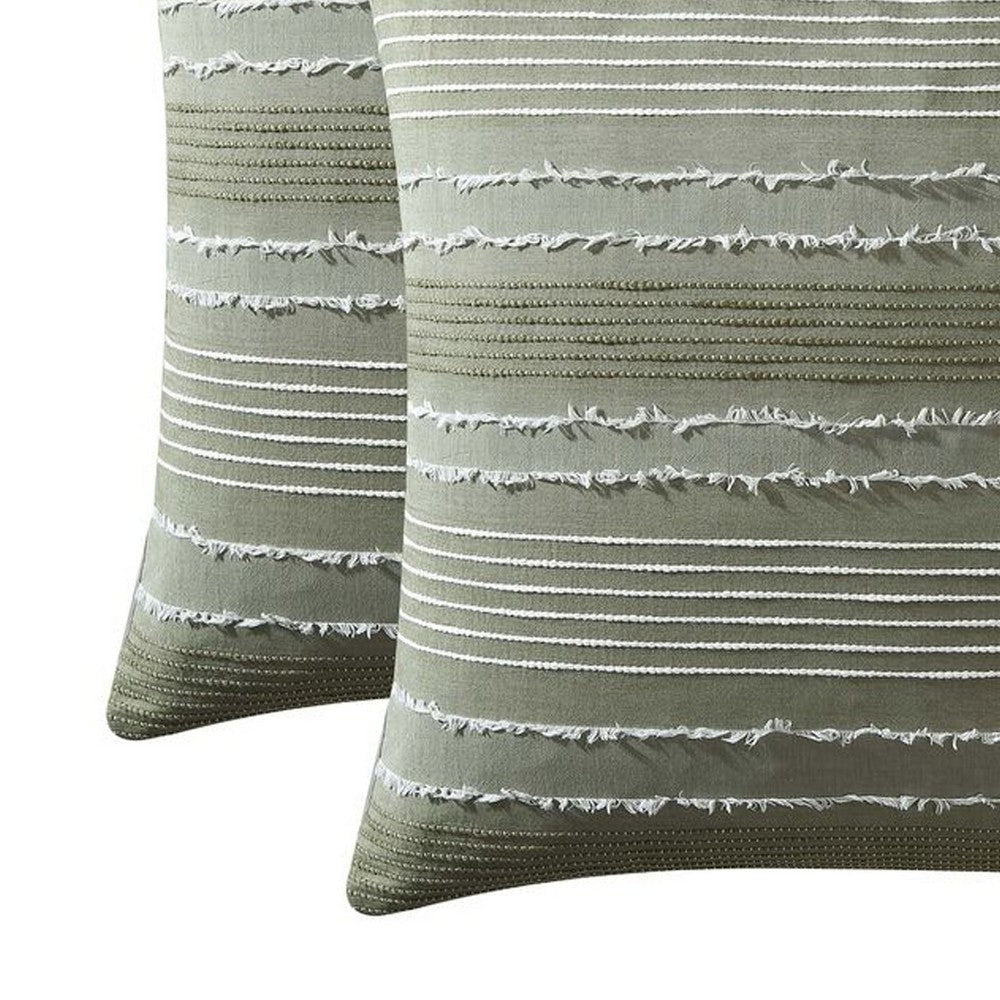 Meo Euro Sham | Textured Woven Jacquard Stripe Green Cotton | 26 x 26 BM326683