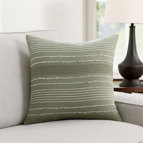 Meo Euro Sham | Textured Woven Jacquard Stripe Green Cotton | 26 x 26