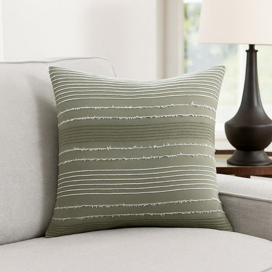 Meo Euro Sham | Textured Woven Jacquard Stripe Green Cotton | 26 x 26