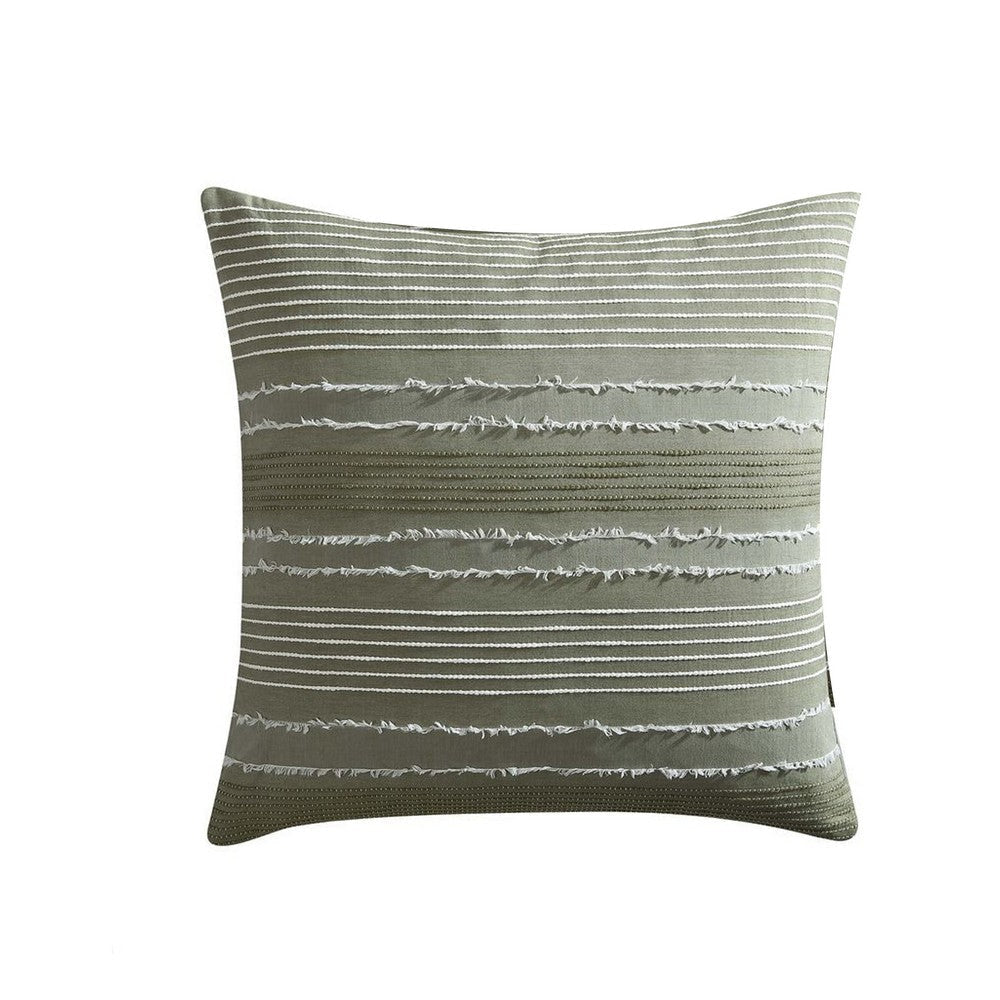 Meo Euro Sham | Textured Woven Jacquard Stripe Green Cotton | 26 x 26