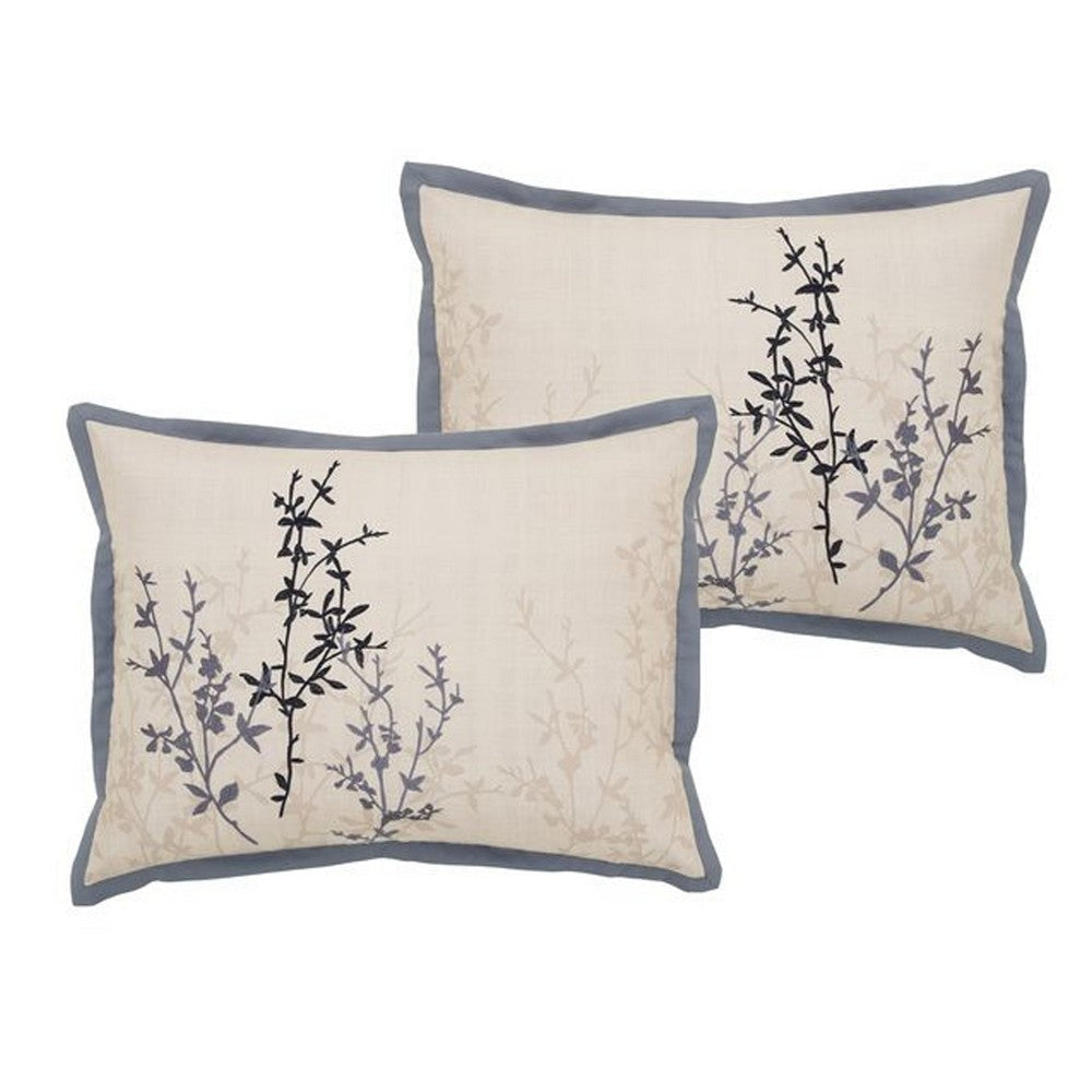 Yedy 8pc King Size Comforter Set | Blue and Cream Floral Embroidery
