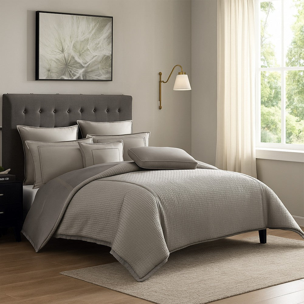 Loi 8pc King Comforter Set with Pillows | Shams Reversible Gray Silver