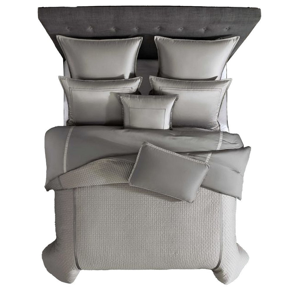 Loi 7pc Queen Comforter Set with Pillows Shams Reversible Gray Silver