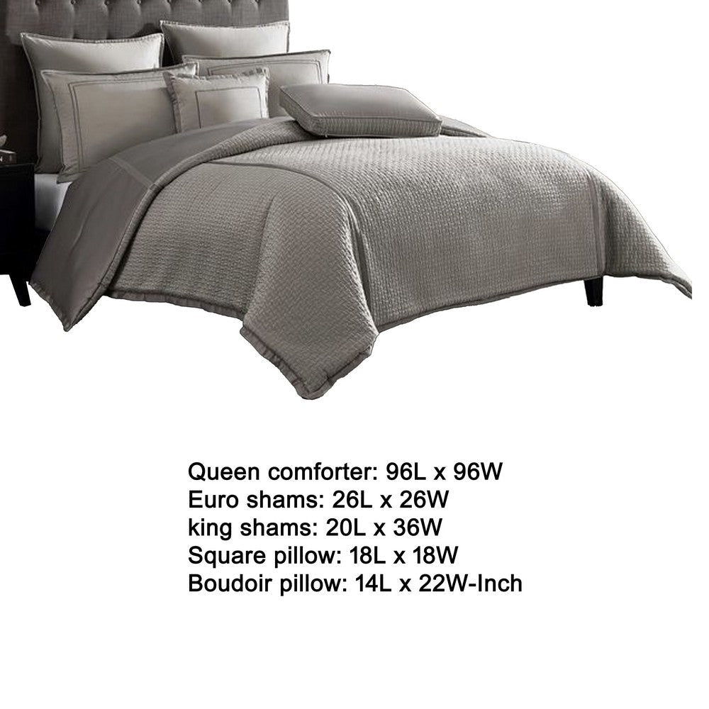 Loi 7pc Queen Comforter Set with Pillows Shams Reversible Gray Silver