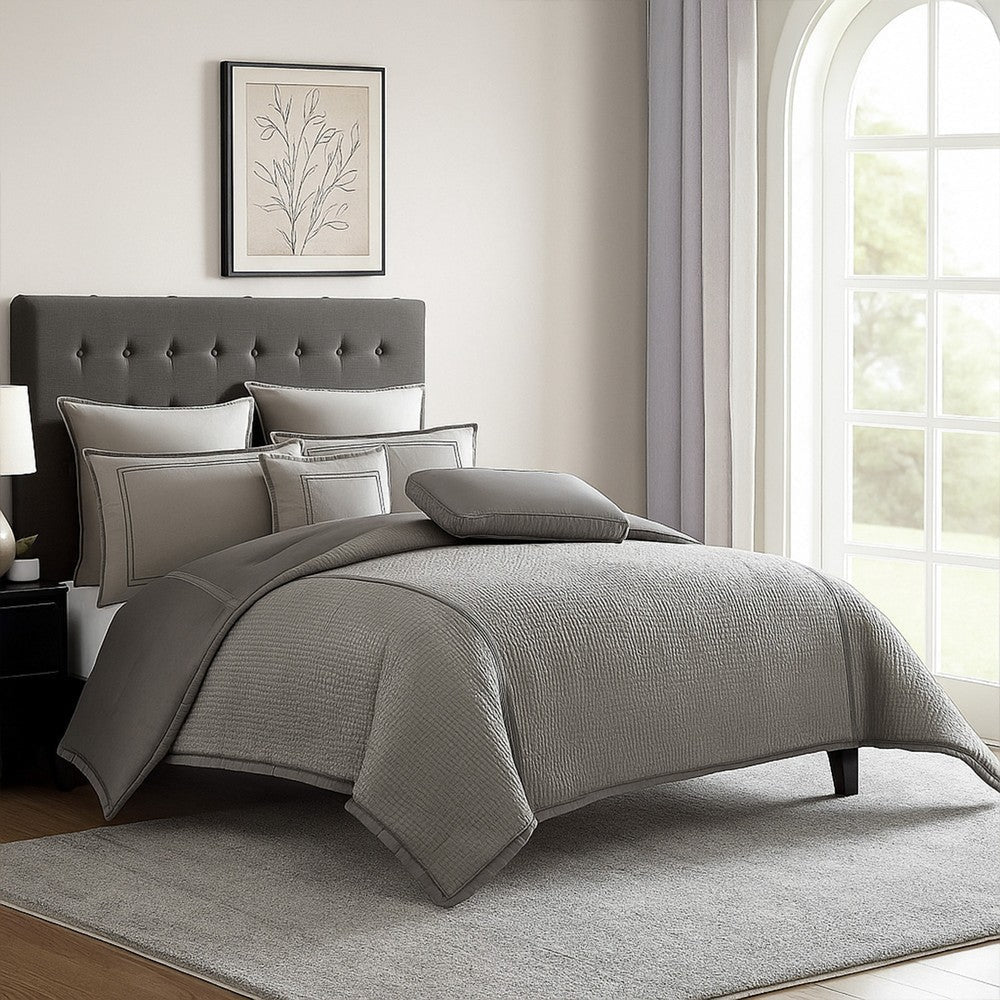 Loi 7pc Queen Comforter Set with Pillows Shams Reversible Gray Silver