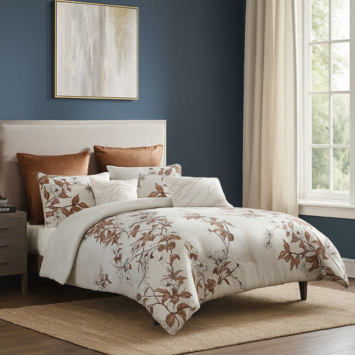 Jenya 5pc King Size Comforter Set with Shams | Floral Embroidery White