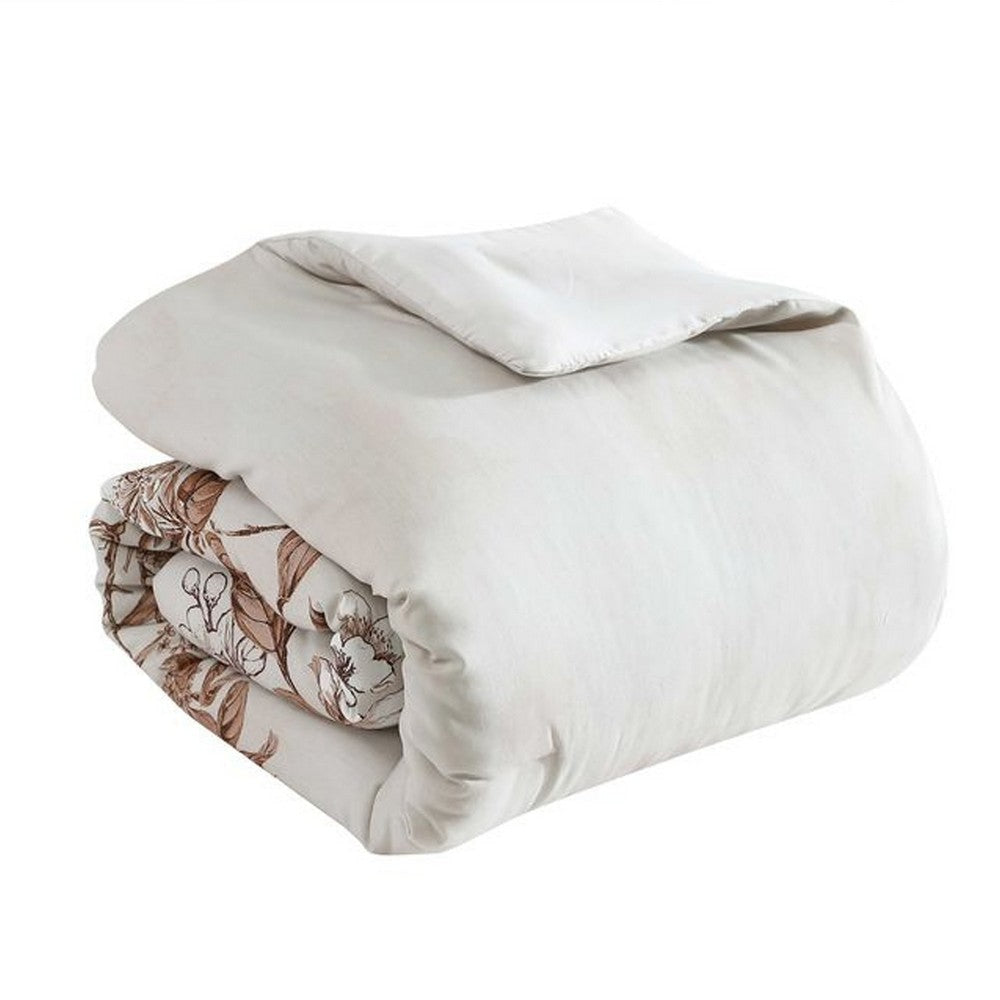Jenya 5pc Queen Comforter Set with Shams | Floral Print | White