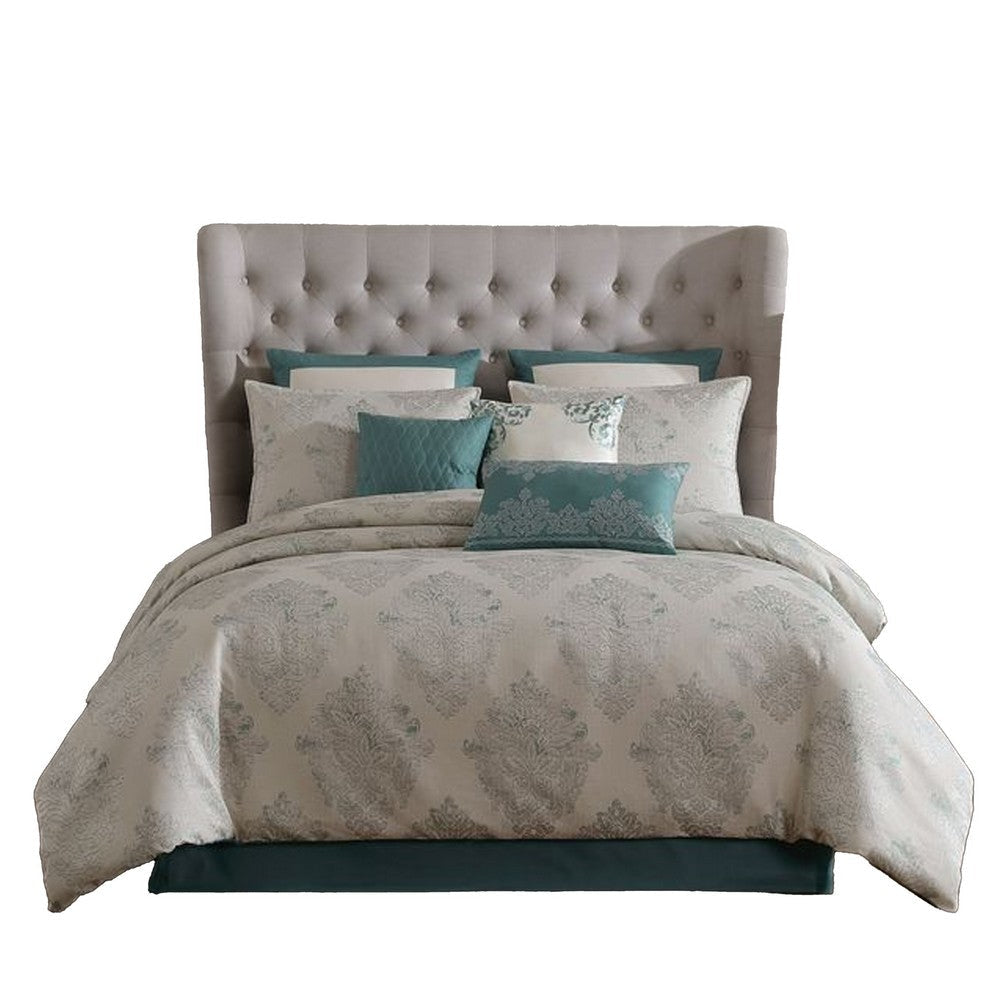 Regy 10pc King Size Comforter Set with Shams | Blue Gray Medallion