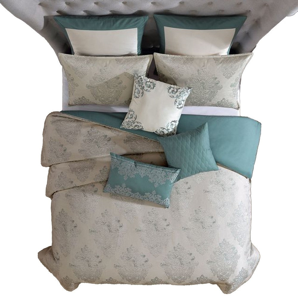 Regy 10pc King Size Comforter Set with Shams | Blue Gray Medallion