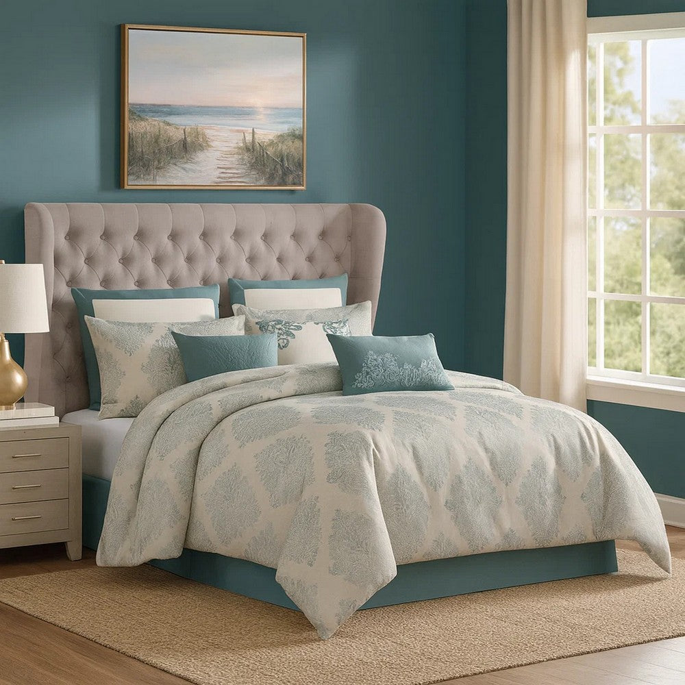Regy 10pc King Size Comforter Set with Shams | Blue Gray Medallion