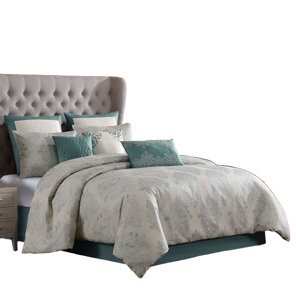 Regy 10pc Queen Size Comforter Set with Shams | Blue Gray Medallion