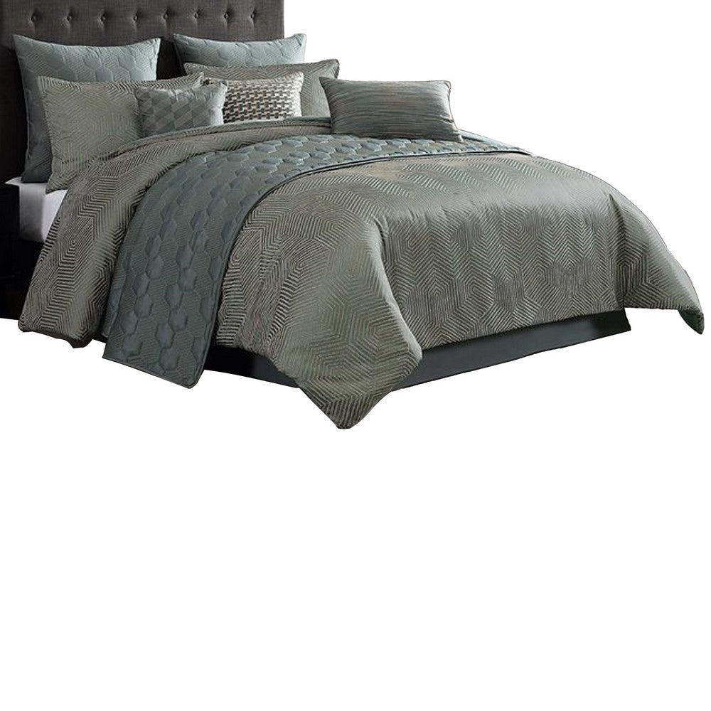 Mely 10pc Coverlet King Comforter Set | Shams | Green Woven Jacquard