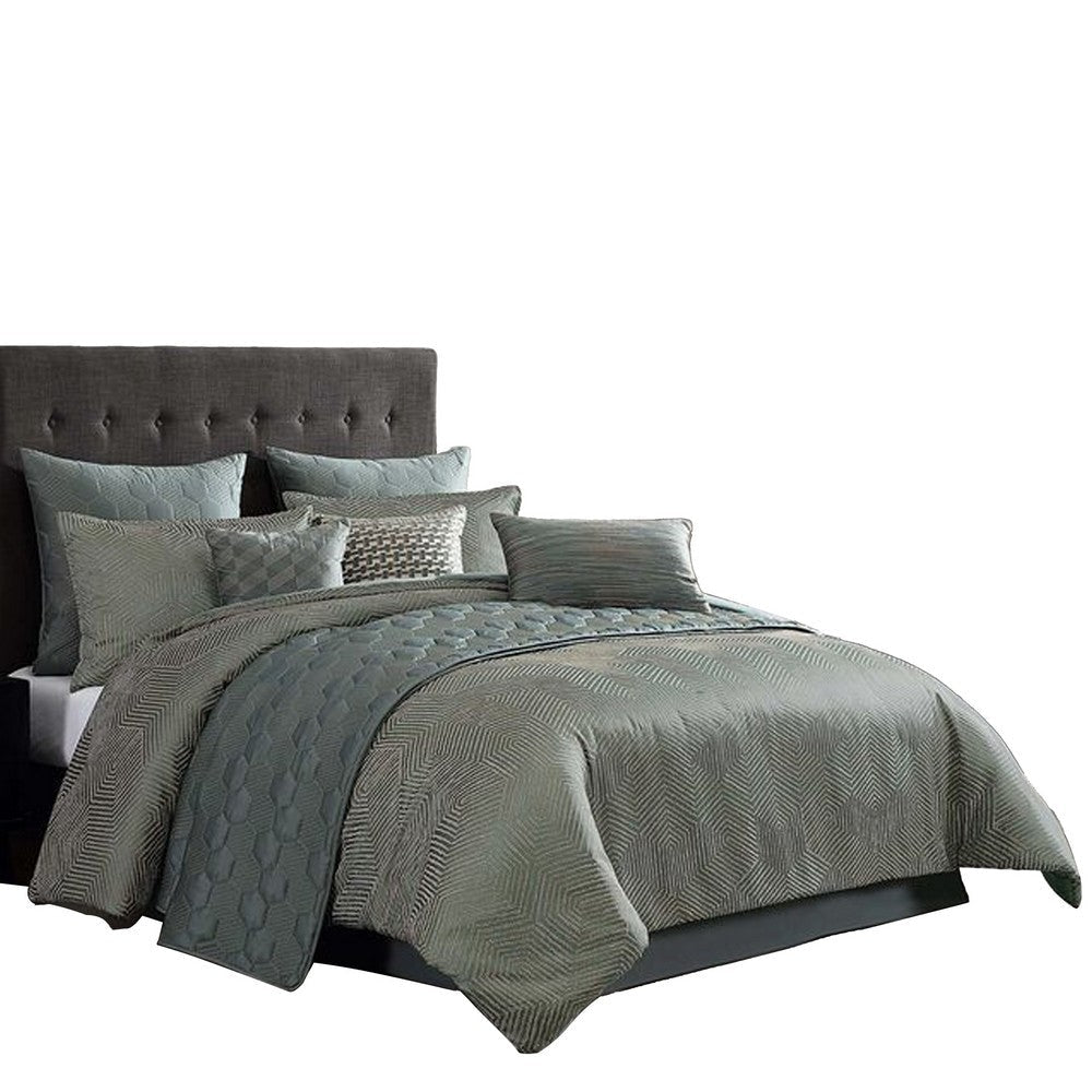 Mely 10pc Coverlet Queen Comforter Set | Shams | Green Woven Jacquard