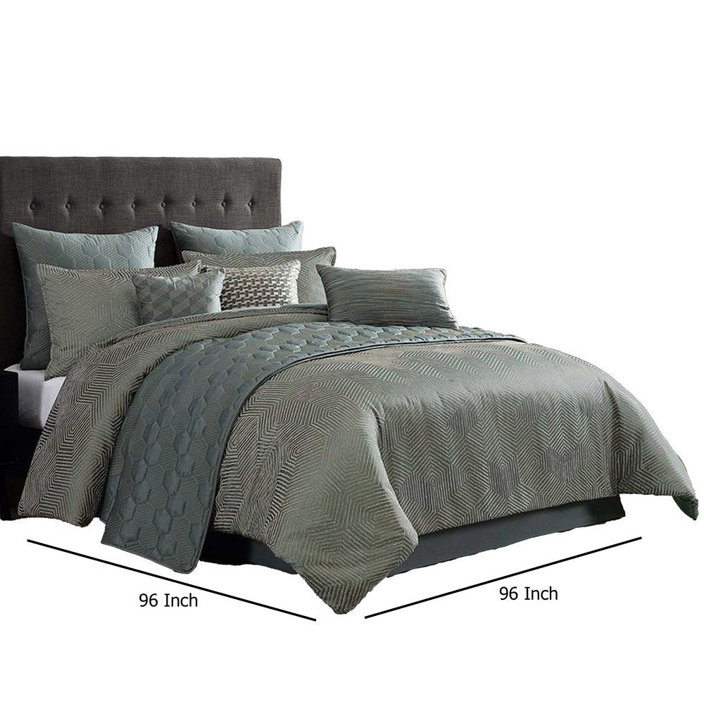 Mely 10pc Coverlet Queen Comforter Set | Shams | Green Woven Jacquard