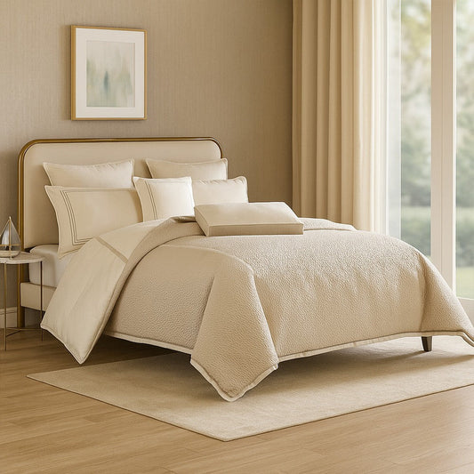 Dely 8pc Satin King Size Comforter Set with Shams | Reversible Gold