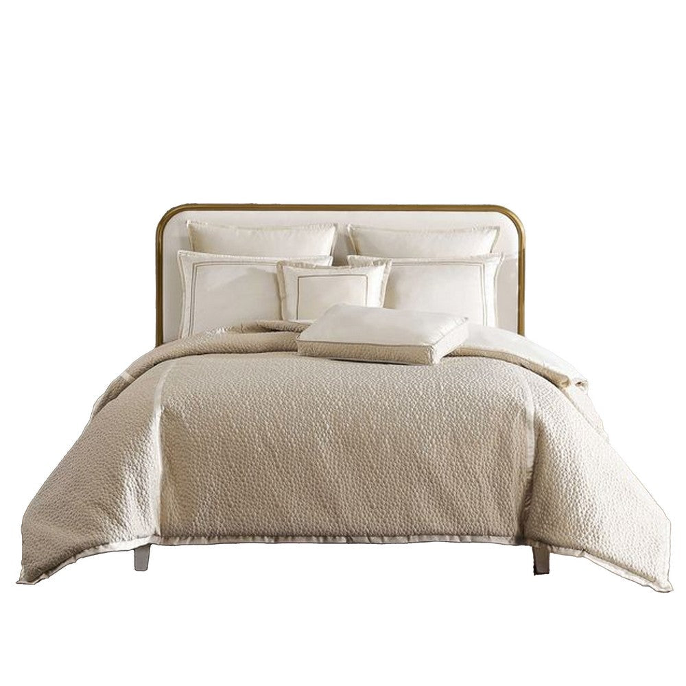 Dely 7pc Satin Queen Size Comforter Set with Shams | Reversible Gold