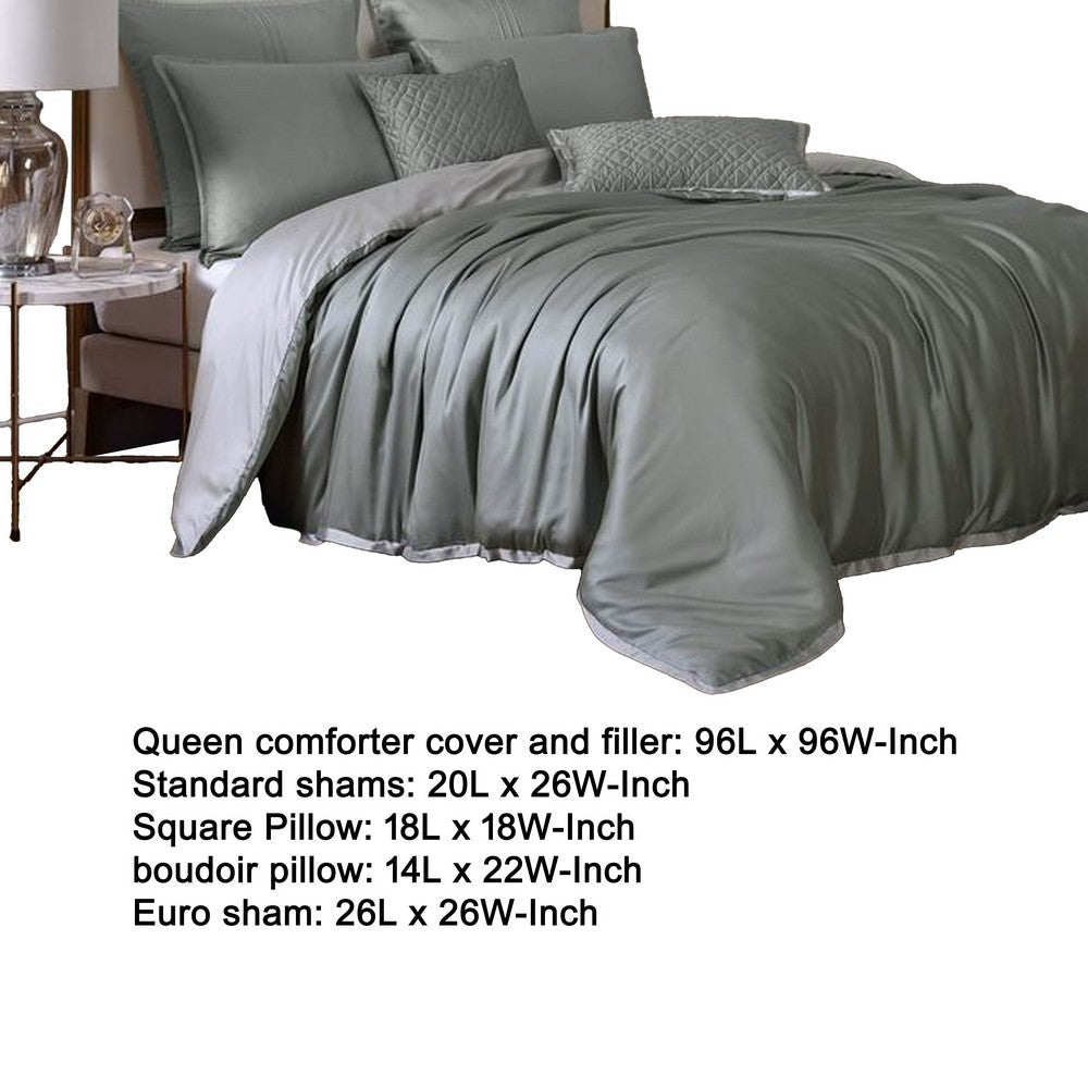 Keo 9pc King Comforter Set | Reversible | Shams Sage Gray Silky Fabric