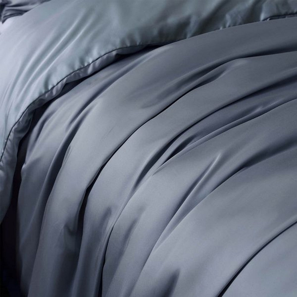 Keo 8pc Queen Comforter Set | Reversible | Shams | Blue Silky Fabric