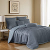 Keo 8pc Queen Comforter Set | Reversible | Shams | Blue Silky Fabric