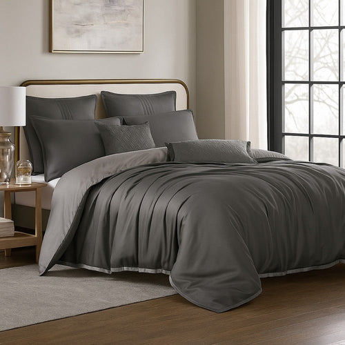 Keo 9pc King Comforter Set | Reversible | Shams | Silky Dark Gray