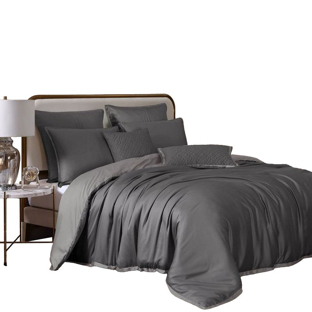 Keo 9pc King Comforter Set | Reversible | Shams | Silky Dark Gray