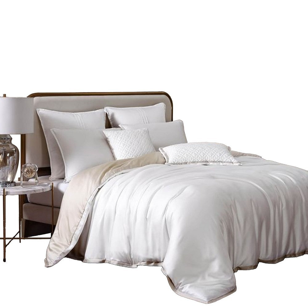 Keo 9pc King Comforter Set | Reversible | Shams | Silky Ivory White