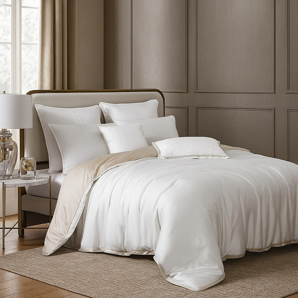 Keo 9pc King Comforter Set | Reversible | Shams | Silky Ivory White