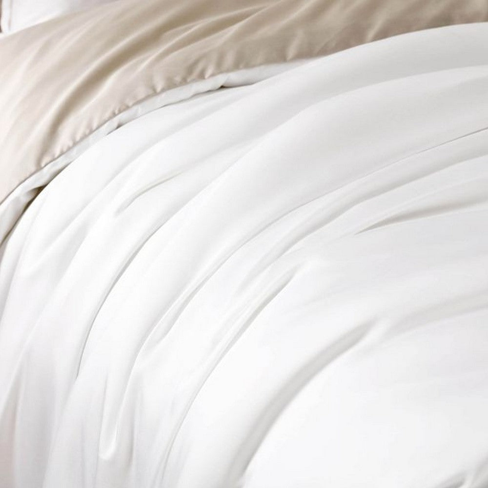 Keo 8pc Queen Comforter Set | Reversible | Shams | Silky Ivory White