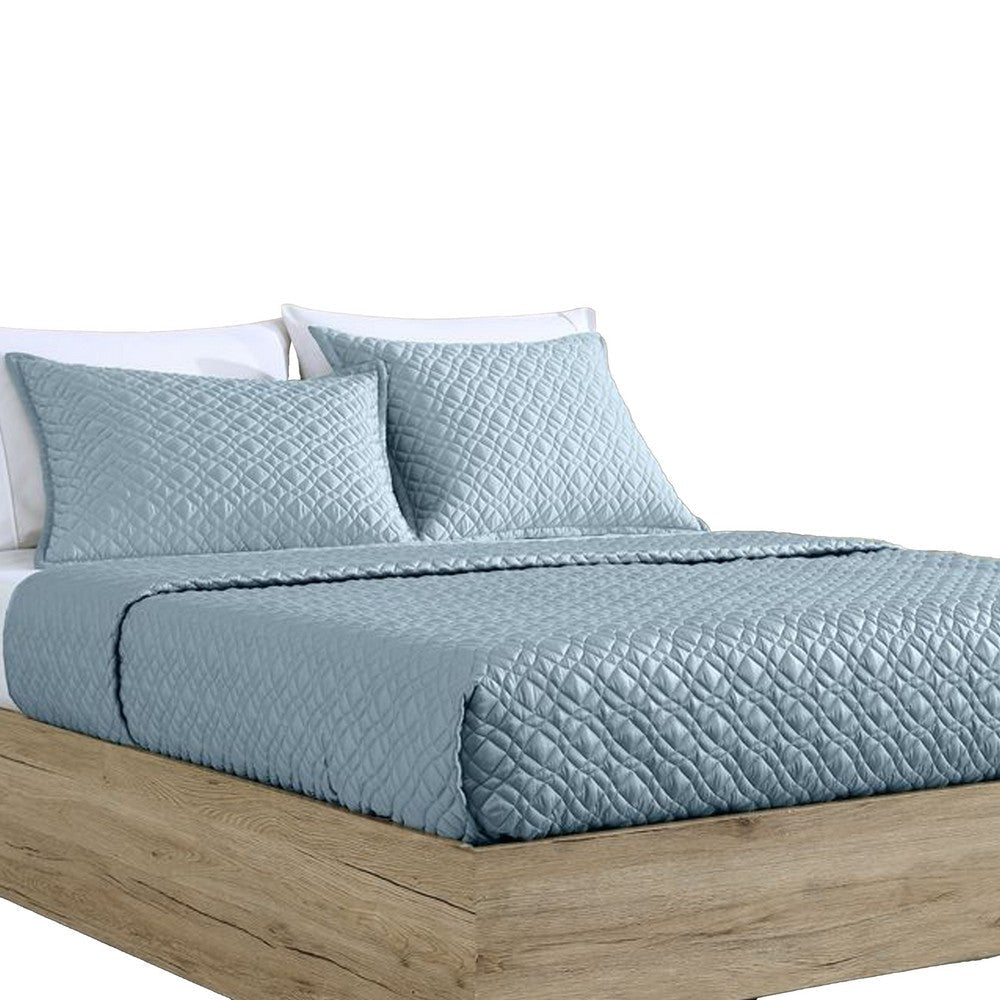 Keo 3pc King Coverlet Set | Reversible | Shams | Sky Blue Silky Fabric