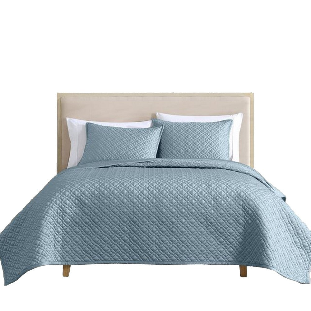 Keo 3pc King Coverlet Set | Reversible | Shams | Sky Blue Silky Fabric