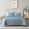 Keo 3pc Queen Coverlet Set | Reversible | Shams Sky Blue Silky Fabric